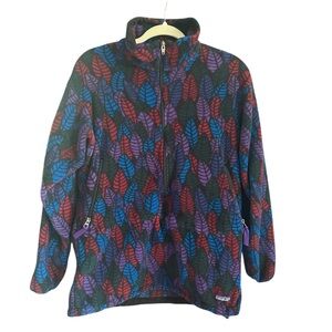 VINTAGE PATAGONIA Synchilla Half‎ Zip Purple Leaf Print Spears Anorak Fleece 10